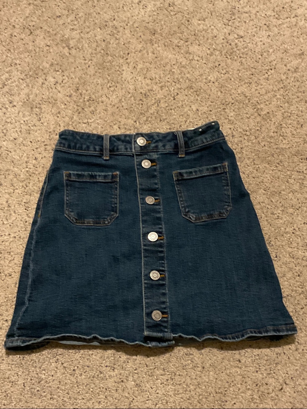 H&M Dark Blue Button-Front Denim Skirt